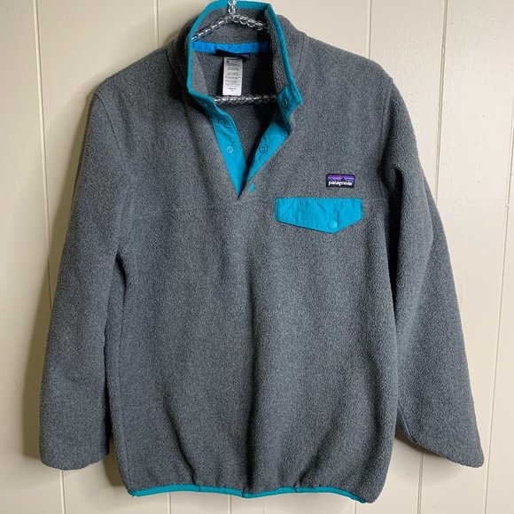 Patagonia Sweaters - Patagonia Gray & Aqua Fleece Synchilla Sweater XS